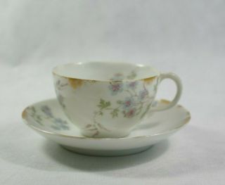 Vintage Ch Field Haviland Limoges Blue Green Gold Floral Tea Cup Saucer Set