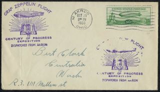 United States Scott C18 On Cover; Graf Zeppelin Flight To Century Of Progress