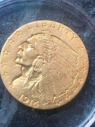 1914 - D Indian Head $2.  50 Usa Gold Coin Rare Coin Date.