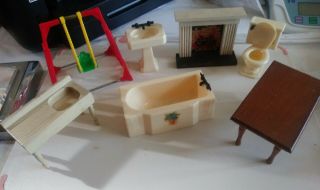 Vintage Wooden And Plastic Dollhouse Furniture Assortment