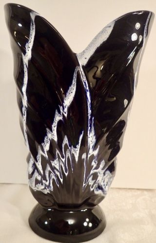 Blue Mountain Pottery Canada Bmp Split Leaf Vase Granite - Cobalt Glaze 11 1/2 " T