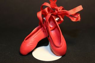 Vintage Fashion Doll - Ballet - Toe Shoes - Red Rubber With Ribbon Ties
