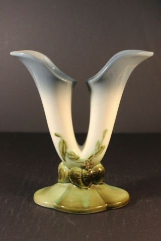 Vintage Mid Century Art Deco Hull Usa Double Sided Vase Blue & Green Calla Lilly