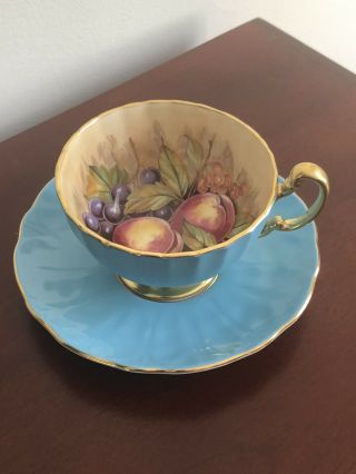 Vintage Aynsley China Orchard Fruit Gold Gilt Tea Cup And Saucer Signed D.  Jones