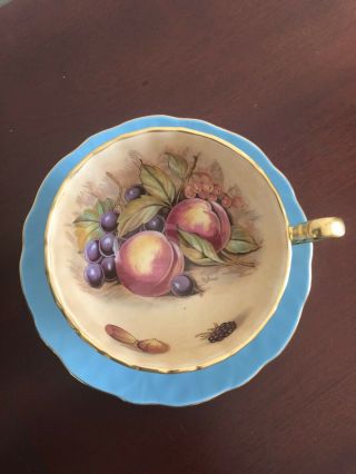 Vintage Aynsley China Orchard Fruit Gold Gilt Tea Cup and Saucer Signed D.  Jones 3