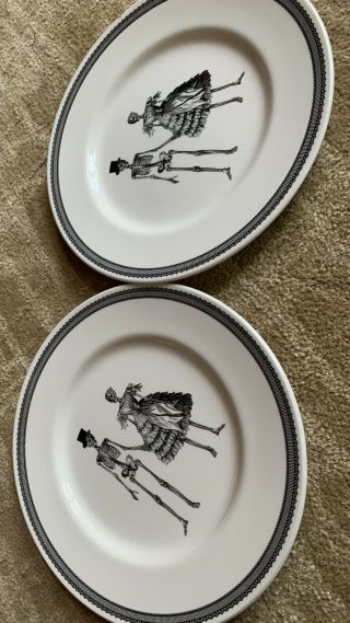 Royal Stafford 2 Halloween Skeleton Bride Groom Man Woman Dinner Plates Dishes