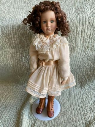 Pamela Phillips 1996 14” Brown Curly Hair Green Eyes Porcelain Collectors Doll W