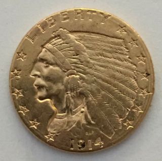 1914 - D $2.  5 Dollar Gold Indian Head Coin - Historic Piece Nearly 100 Years Old