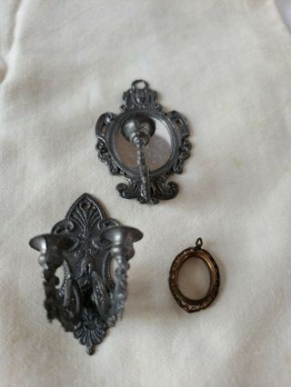 Set Of 3 Dollhouse Miniature Metal Wall Sconce Mirror Frame Victorian