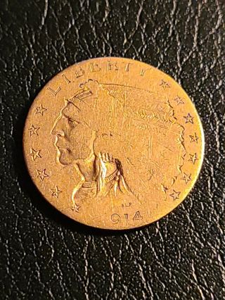 1914 Gold United States $2.  5 Dollar Indian Head Quarter Eagle Well Circulated.