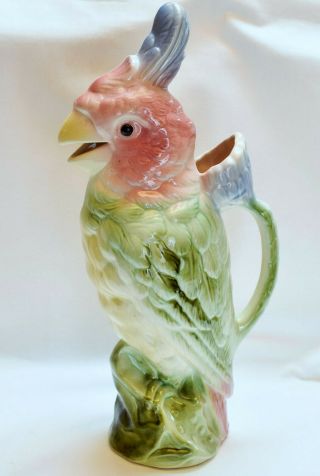 Vintage French Art Pottery Parrot Pitcher - St.  Clement France - 13 " Tall