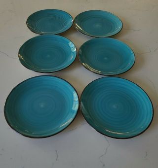 Royal Norfolk Salad Plate (set Of 6) Turquoise Swirl Stoneware 7 1/2” Width