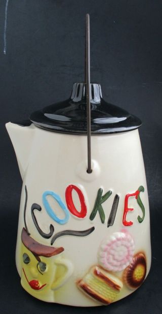 Vtg American Bisque Cookie Jar Cookies Coffee Pot With Lid And Metal Bail Handle