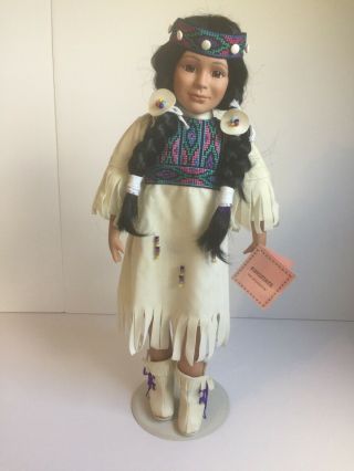 Kingstate Porcelain 15” Native American Girl Doll With Stand