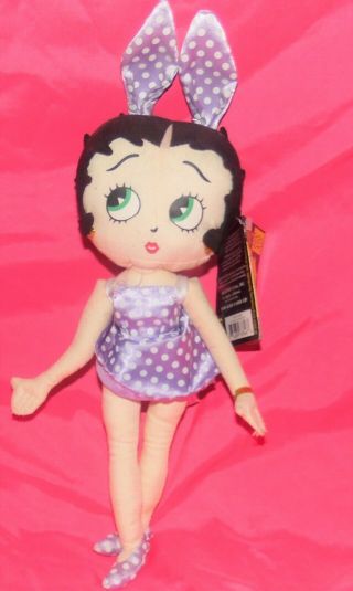 Betty Boop Cloth Doll 12 - Inch In Purple Polka Dot Outfit And Bunny Ears