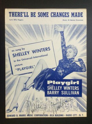 Shelley Winters Signed 1957 " Playgirl " Sheet Music / Autographed