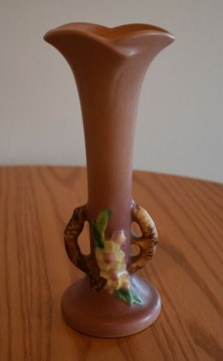 Roseville Apple Blossom 2 Handle Bud Vase 379 - 7 7 " Tall