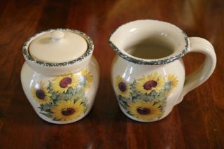 Home & Garden Party 1999 Sunflower Creamer And Sugar Bowl With Lid