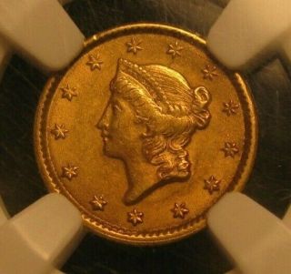 1851 Liberty Head $1 One Dollar United States Gold Coin Ngc Certified Au 58