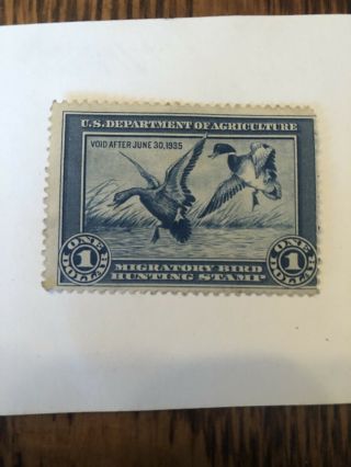 Rw 1 Us Fed Duck Stamp Migratory Bird Hunting License 1934 Vf - Xf.  Rw1