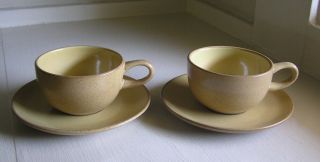2 Pairs Edith Heath Ceramics Cups & Saucers Cafe Au Lait Mocha Tan Exc