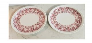 Vintage Syracuse China Roxbury Red Set Of 2 Oval Restaurant Ware Dinner Plates