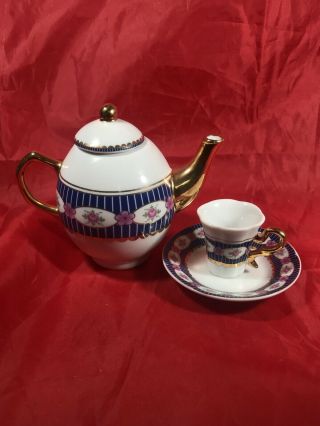 Miniature Doll Size Porcelain Teapot And Tea Cup American Girl Og