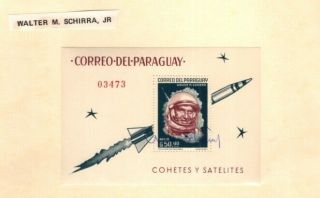 Astronaut Wally Schirra Hand Signed Souvenir Sheet Prepared By Hermann Sieger