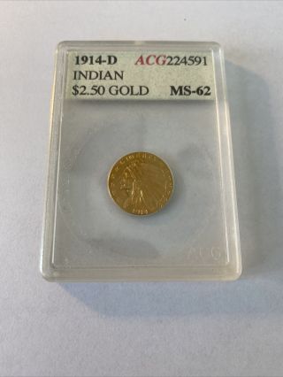 1914 - D Indian Head 2.  5 Quarter Eagle Gold Coin