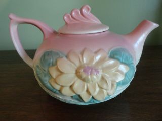 Vintage Hull Art Pottery Water Lilly Flower 6 Cups Tea Pot L - 18 - 6 Usa