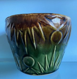 Mid - Mod Robinson - Ransbottom Mccoy Art Pottery Pot Planter Green Atomic Burst