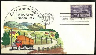 William Wright H/d,  Hand Painted Fdc :1953 The American Trucking Industry