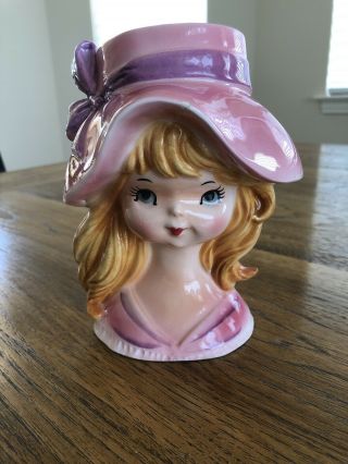 Vintage Inarco E - 2520 Head Vase Girl With Pink Hat
