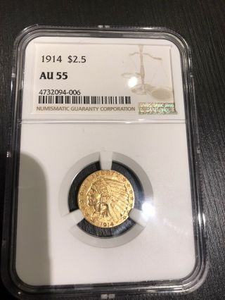 1914 $2 1/2 Gold Quarter Eagle Indian Head Pcgs Au55 Natural Luster