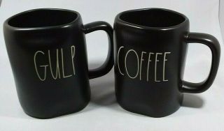 Rae Dunn " Coffee " And " Gulp " Coffee Mug Black Set