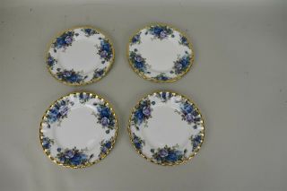Royal Albert Moonlight Rose Bread & Butter Plates Set Of 4 Blue Flowers
