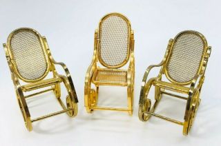 3 Brass Doll House Furniture Rocking Chair 1985 Metal Mesh Gold Tone