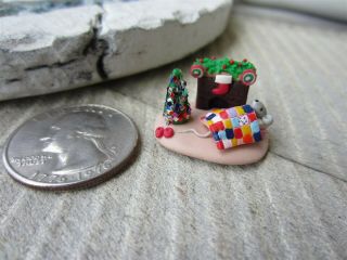 Dollhouse Miniatures Christmas Artisan Tiny Decoration Mouse & Fireplace Tree