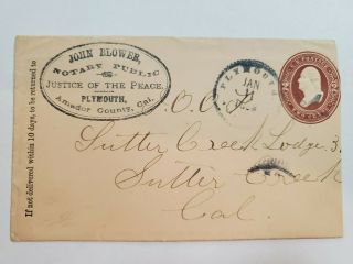 1888 Plymouth Amador John Blower Justice Of The Peace Cc Cover Sutter Creek Ca