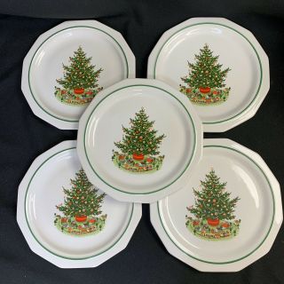 Set Of 5 Vintage Pfaltzgraff Heritage White Christmas Dinner Plates With Trees