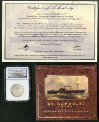 Us Coin 1853 - O Ss Republic Shipwreck Seated Half Dollar And Papers
