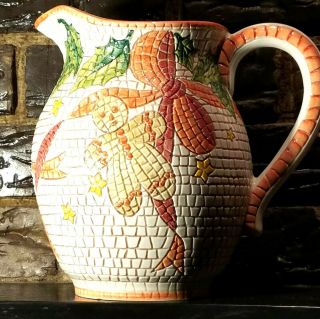 Mosaic Pitcher Made In Italy Hand Painted 7047 Christmas Holiday