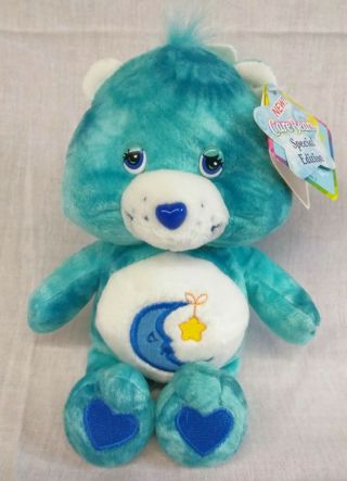 Care Bears 2003 Bedtime Bear W/tags 8 " Plush Toy Aqua Blue Smiling Moon