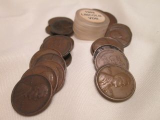 1909 Vdb Roll Of U.  S.  Lincoln Wheat Cents [50] Coins