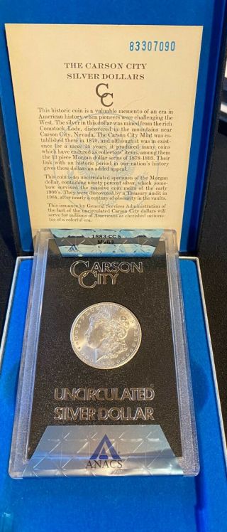1883 Cc Anacs Graded Ms 64 Coin Morgan Silver Dollar Gsa Packaging