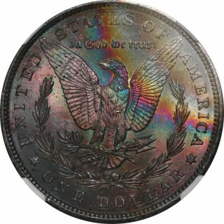 1896 - P Ngc Silver Morgan Dollar Ms63 Star Rainbow Crescent Vivid Neon Color (dr)