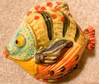 Vintage Italian Majolica Art Pottery - Covered Fish Dish With Lid - Italy