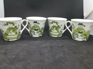 Vintage Figgjo Flint Norway Turi Design Green Market Medium Cup Mug Set Of 4