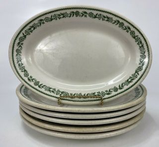 6 Vtg Buffalo China 11 - 3/8” Oval Platters Plates Restaurant Ware Kenmore Green