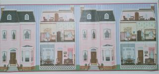 Wallpaper With Pink House/dollhouse Exterior & View Of 5 Interior Rooms